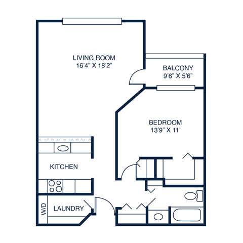 Floor plan for 1 bed, 1 bath, 832 sqft